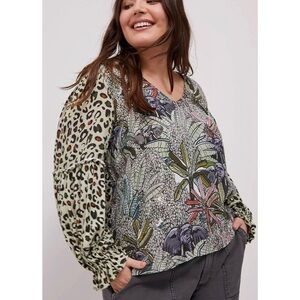 Blank London Sibley Safari Animal Print Top with Elephants & Ruffle Sleeves